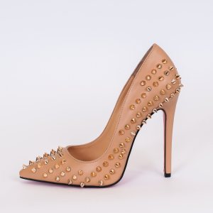 Дамски обувки SPIKES NUDE, бежова кожа, ток 120мм
