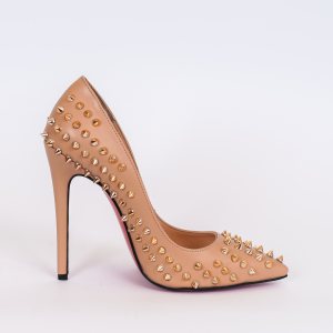 Дамски обувки SPIKES NUDE, бежова кожа, ток 120мм