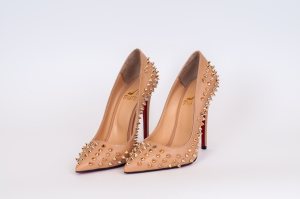 Дамски обувки SPIKES NUDE, бежова кожа, ток 120мм