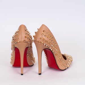 Дамски обувки SPIKES NUDE, бежова кожа, ток 120мм