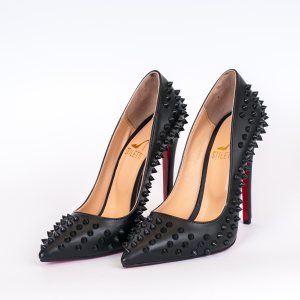 Дамски обувки SPIKES BLACK, черна кожа, ток 120мм