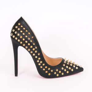 Дамски обувки SPIKES GOLD, черна кожа, ток 120мм.