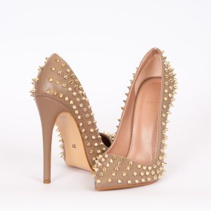 Дамски обувки с шипове, бежов, ток 120мм