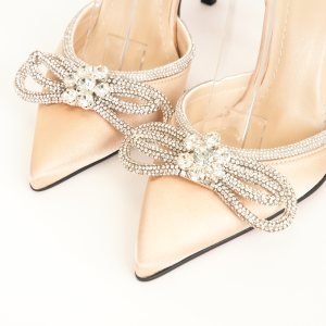 Дамски обувки CINDERELLA, бежов сатен, ток 100мм
