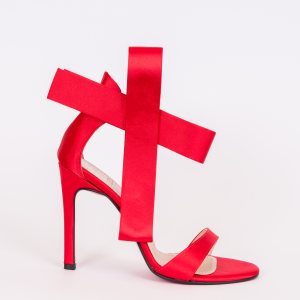 Дамски сандали GIFT RED, червен сатен, ток 105мм