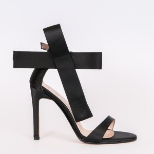 Дамски сандали GIFT BLACK, черен сатен, ток 105мм