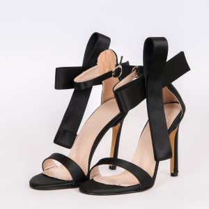 Дамски сандали GIFT BLACK, черен сатен, ток 105мм